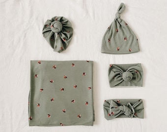Dark sage floral, baby swaddle, swaddle blanket, newborn photos, baby shower gift, baby blanket