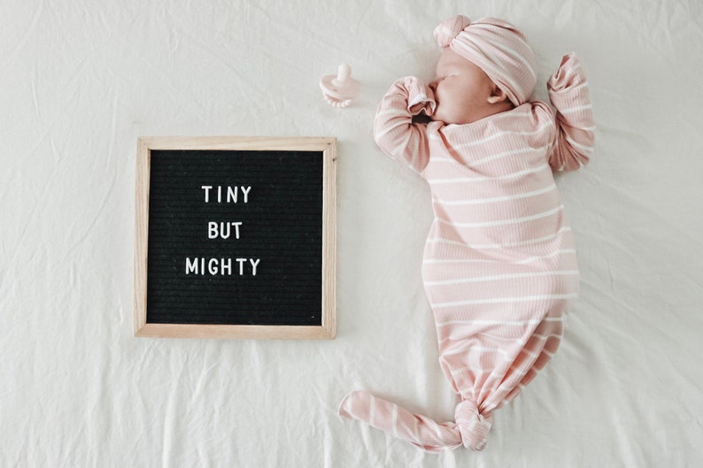baby gift baby gown Pink stripe rib knit newborn gown newborn set knot gown baby shower gift knotted gown