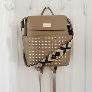Tan Harleebeeandco diaper bag, diaper backpack, backpack