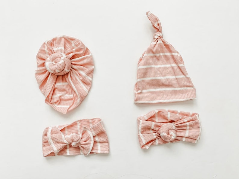baby gift baby gown Pink stripe rib knit newborn gown newborn set knot gown baby shower gift knotted gown