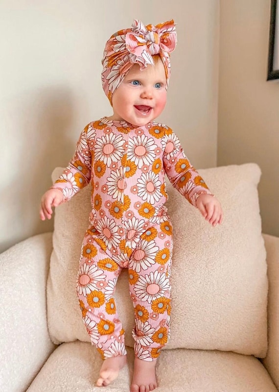 Blush Retro Footie or Romper, Baby Outfit, Toddler Outfit, Soft