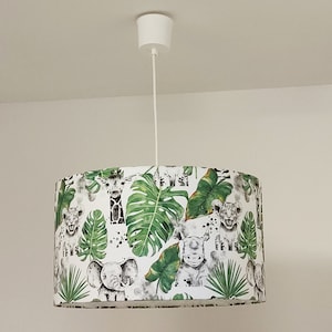 Lampshade - pendant lamp - tube lamp - wall light jungle animals tiger giraffe rhinoceros elephant birthday gift birth