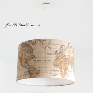 Abat-jour - suspension - lampe tube - applique murale carte du monde mappemonde planisphère voyage idée cadeau noël anniversaire
