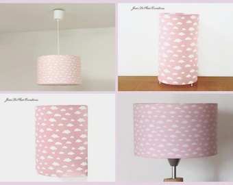 Abat-jour - suspension - lampe tube - applique murale motif nuages rose idée cadeau noël anniversaire chambre bébé liste naissance