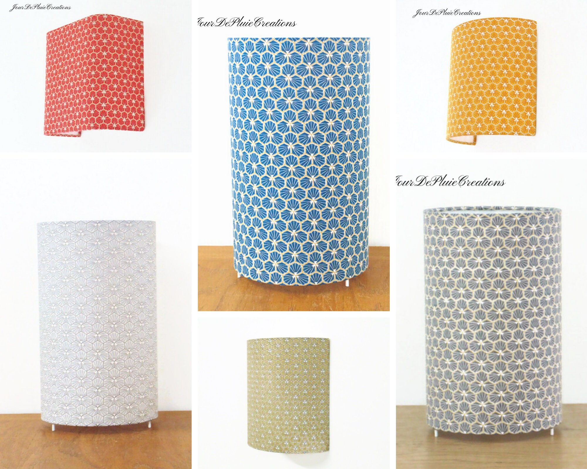 Lampe Tube ou Applique Murale Tissu Motifs Géométrique Riad 6 Coloris Bleu - Rouge Gris Jaune Argent