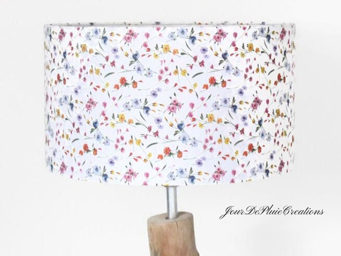 Abat-Jour ou Suspension Blanche Motifs Petites Fleurs Lustre Plafonnier Cylindrique Rond Cylindre Id