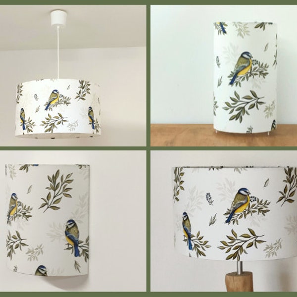 Abat-jour - suspension - lampe tube ou applique murale motifs oiseaux - mésanges déco romantique et raffinée idée cadeau noël anniversaire