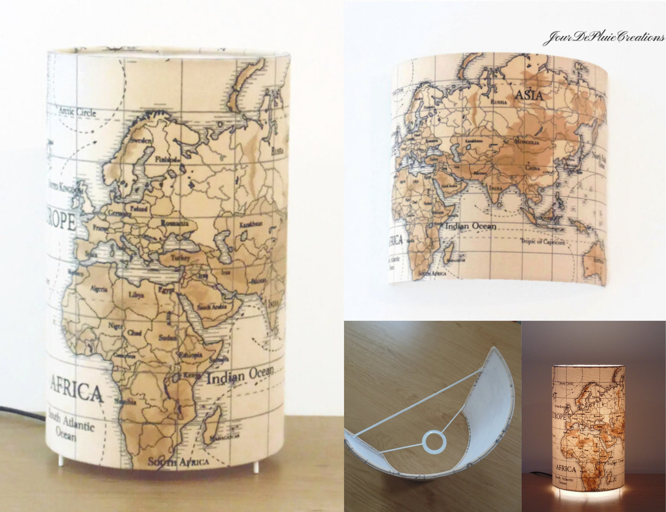Lampe Tube ou Applique Murale Carte Du Monde Globe Mappemonde Planisphère Voyage - Lampe Chevet Idée