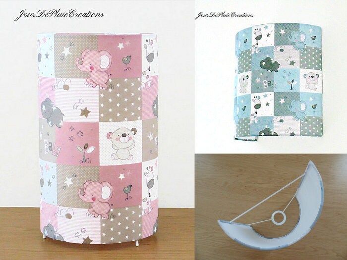 Lampe Tube ou Applique Murale Rose Bleu Motifs Ourson Éléphant Girafe Hippopotame Idée Cadeau Noël A