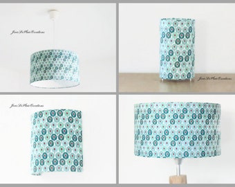 Lampshade - suspension lamp - tube lamp or wall lamp patterns mini feathers of green peacock gift idea christmas birthday exotic tropical decoration