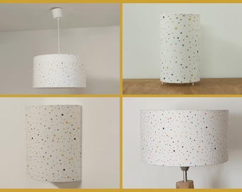 Abat-jour - suspension - lampe tube ou applique murale tissu blanc motifs étoiles jaune gris violette cadeau naissance anniversaire bébé