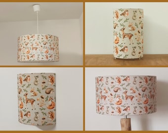 Abat-jour - suspension - lampe tube - applique murale animaux de la forêt - renard - hérisson - faon cadeau noël anniversaire chambre bébé