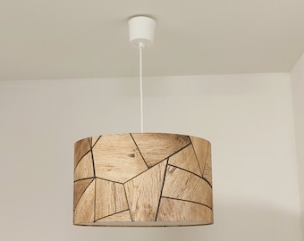 abat-jour ou suspension motif parquet bois chêne blond géométrique idée cadeau noël anniversaire chambre enfant bébé déco industrielle loft