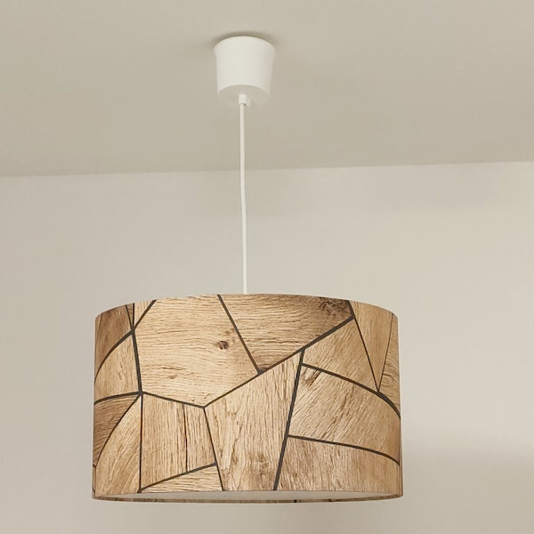 abat-jour ou suspension motif parquet bois chêne blond géométrique idée cadeau noël anniversaire chambre enfant bébé déco industrielle loft