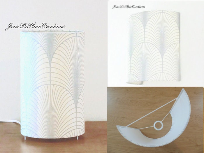 Lampe Tube ou Applique Murale Motif Art Déco Blanc et Argent Géométrique Lampe Chevet à Poser Cadeau