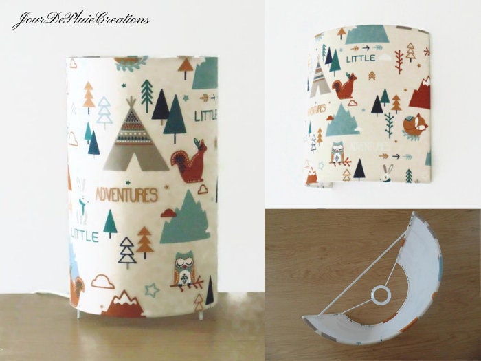 Lampe ou Applique Murale Tissu Motif Tipis Little Adventures Nature Idée Cadeau Naissance Noël Anniv