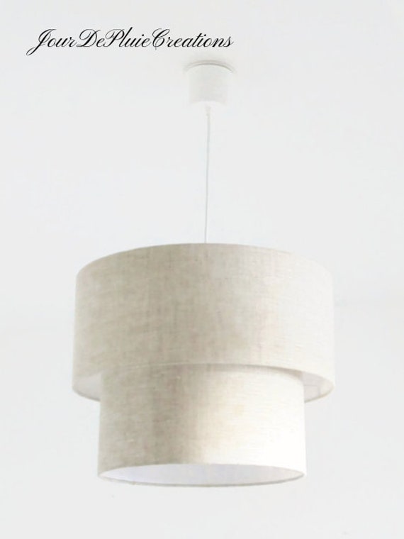 Double Hanging Lamp Shade Linen Chandelier Cylindrical Round Etsy