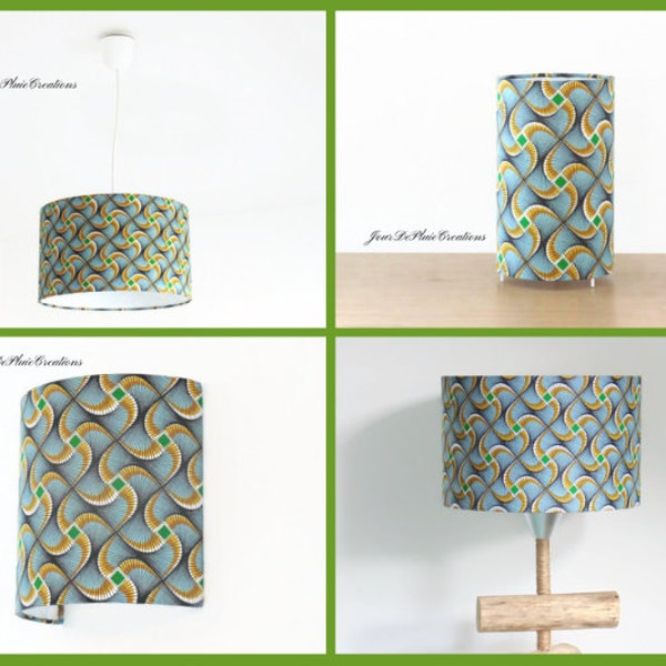 Abat-jour - suspension - lampe tube ou applique murale motif wax tissu traditionnel africain idée cadeau noël anniversaire déco ethnique