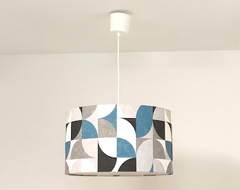 Retro vintage geometric blue-grey pendant lampshade - funky Christmas/birthday gift idea