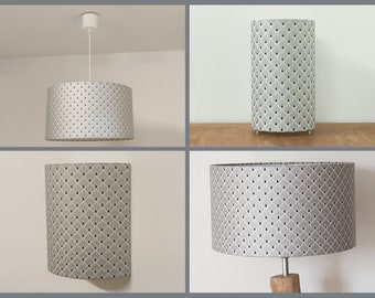 Lampshade - suspension - tube lamp or wall light Art Deco patterns silver metal scales Christmas birthday gift idea chic decoration