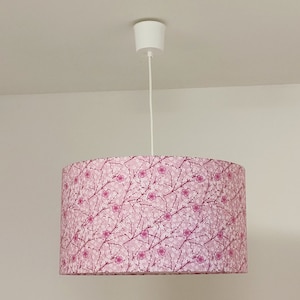 Lampshade - pendant lamp - tube lamp or wall light with seigaiha wave patterns and pink cherry blossoms Christmas birthday gift idea