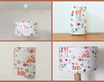 Lampshade - suspension - tube lamp - wall light deer patterns - fawn and hot air balloons Christmas gift birthday baby child bedroom