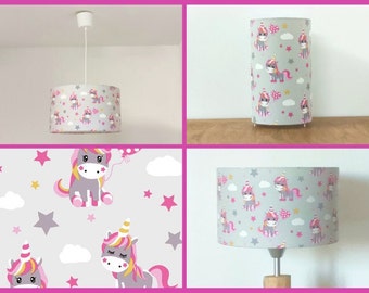 Abat-jour - suspension - lampe tube - applique murale motif licornes idée cadeau noël naissance anniversaire bébé déco chambre enfant fille