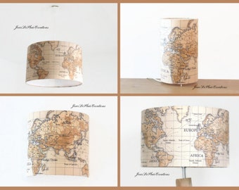 Lampshade - suspension - tube lamp - wall light world map world map travel planisphere gift idea Christmas birthday