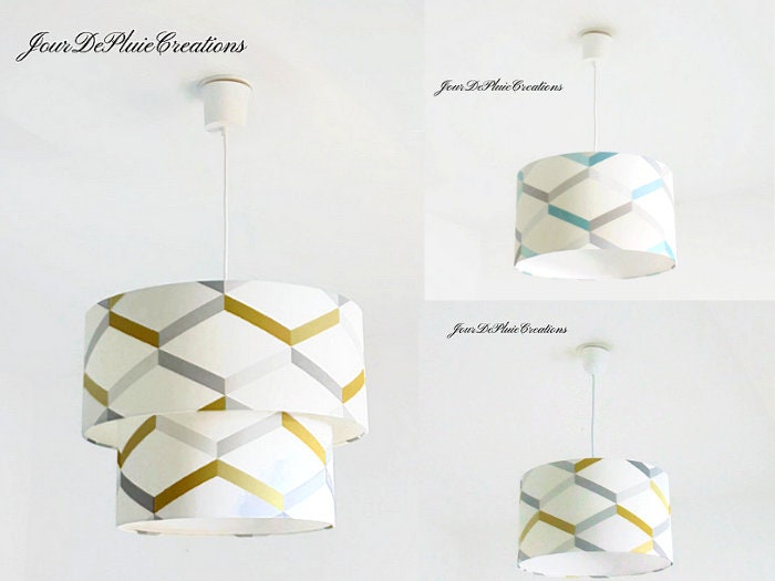 Lampshade Or Scandinavian Geometric Suspension Yellow Blue Lampshade Or Scandinavian Geometric, Scandinavian Lamp Shades