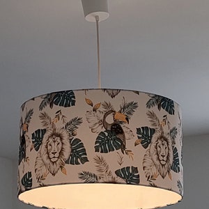 Pantalla suspensión lámpara de tubo luz de pared con patrón de animales de la selva decoración tropical de tucán león idea de regalo de cumpleaños de Navidad imagen 4