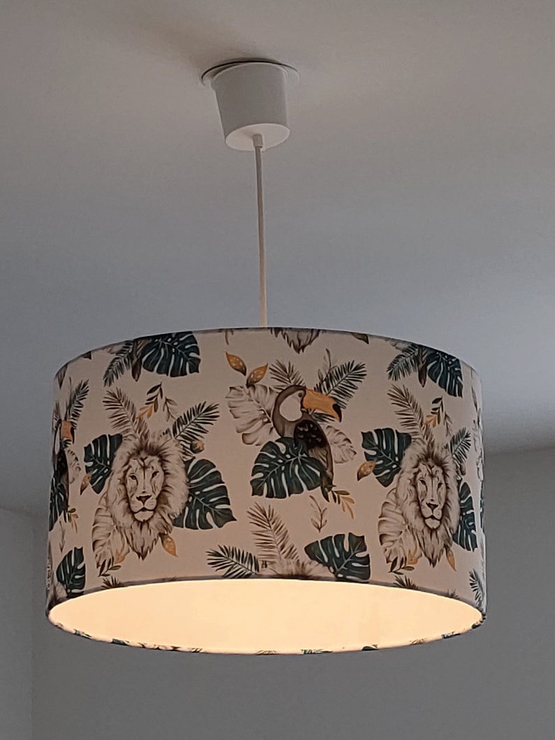 Lampshade suspension tube lamp jungle animal pattern wall light lion toucan tropical decoration Christmas birthday gift idea image 4