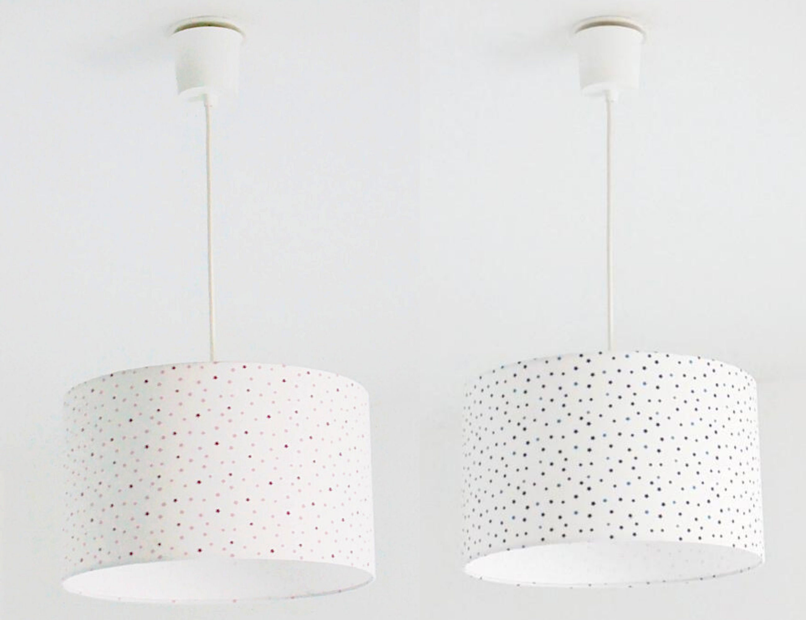 Abat-Jour ou Suspension Tissu Blanc Motifs Étoiles Roses Bleues Au Choix Lustre Idée Cadeau Noël Ann