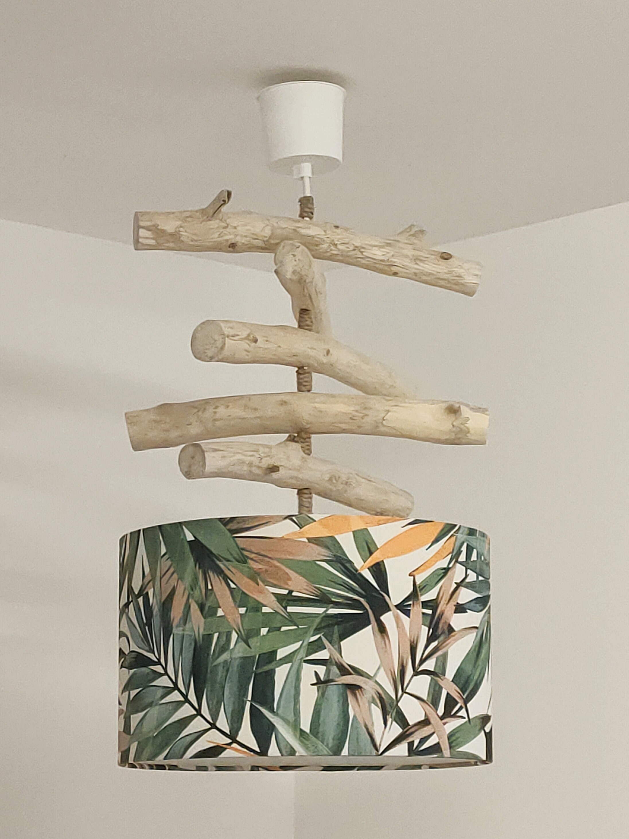 Lustre suspension en bois flotté abat-jour feuilles exotiques - Etsy France