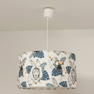 Lampshade suspension tube lamp jungle animal pattern wall light lion toucan tropical decoration Christmas birthday gift idea abat-jour + fil