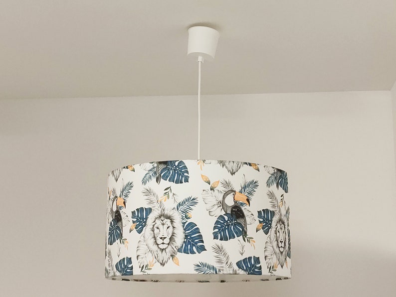 Pantalla suspensión lámpara de tubo luz de pared con patrón de animales de la selva decoración tropical de tucán león idea de regalo de cumpleaños de Navidad abat-jour + fil