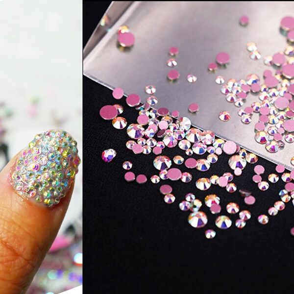 500pcs Multi-Size AB Rhinestones/ Pink Flat Back Crystal Gems 3d Nail Art Decal/ AB crystal AB stone nail rhinestones/ crystal supply