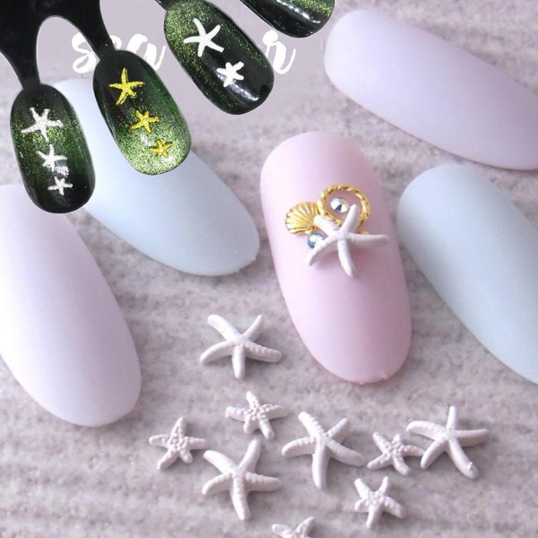 5 pcs 3D Sea star nail decoration/ Metallic Miniature sea star Nail DIY deco/ Mini white sea star accessories / ocean marine design