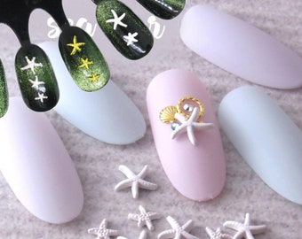 5 pcs 3D Sea star nail decoration/ Metallic Miniature sea star Nail DIY deco/ Mini white sea star accessories / ocean marine design