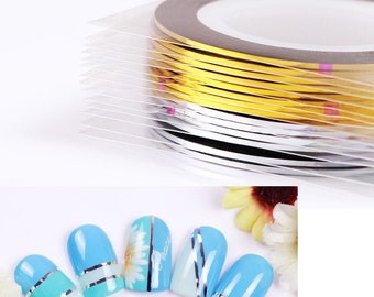 2 rolls 1mm Nail deco rolled tape/ Striping Tape Line DIY Nail Art Tips Decoration Sticker/ nail gold silver thread line