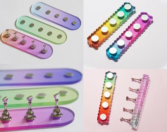 5pcs False Nail Gradient Color Stand Set/ Magnetic Nail Art Practice Holders/ Acrylic Pink Blue Purple Green Log Press on Nail Artist Tool