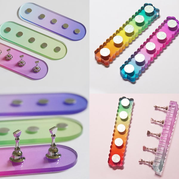 5pcs False Nail Gradient Color Stand Set/ Magnetic Nail Art Practice Holders/ Acrylic Pink Blue Purple Green Log Press on Nail Artist Tool