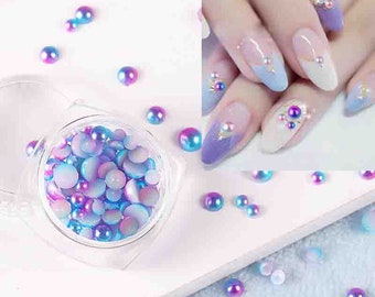 3g Mixed Semicircular Unicorn Ombre Pearls Nail Charm / Mermaid pearly lustre Various Sizes deco/ Pink Purple UV gel UV resin crafts supply