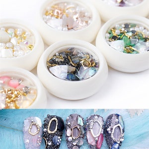 Mixed Sea shell flakes nail decoration/Irregular Pinctada albina Nail flakes DIY nail deco/ Mixed micro beads metal studs nail art