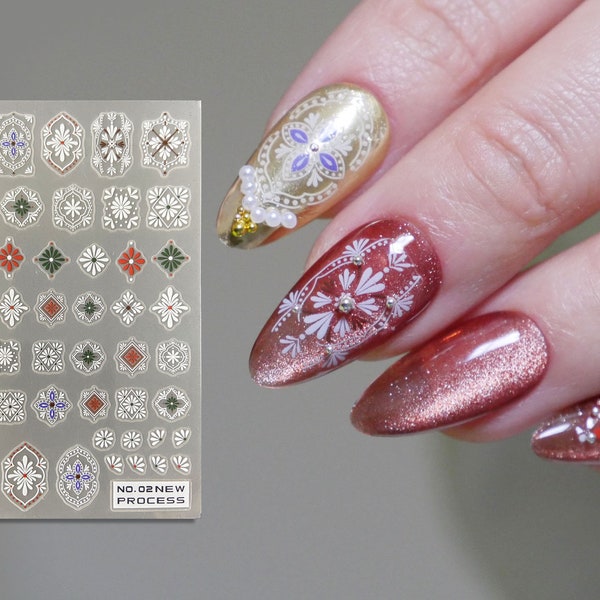 Henna White Mehndi FlowerTemplate Sticker for nail art/ Bohemian Vibrant pattern Nail stickers/ Peel off Boho Henna Tattoo Nail Art Decals