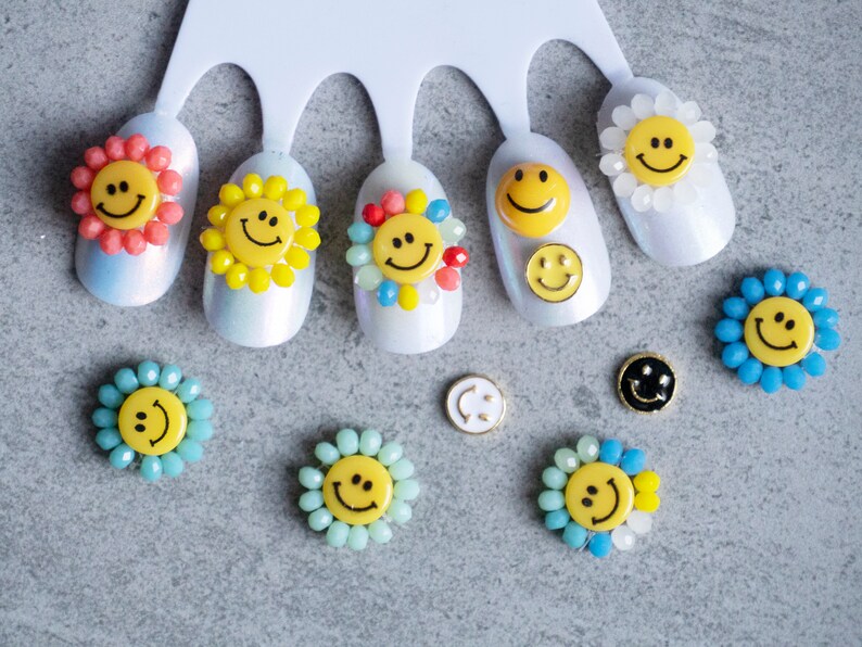 Smile Face Nail Art Charms/ Smiley Happy emoji DIY Studs/ 3D embossed decals/ Manicure Pedicure smiling face Instagram Influencer