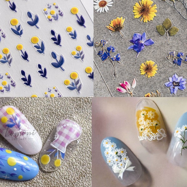 Flower Bouquet Nail Art Sticker/ Lily of the Valley Sunflower Daisy DIY Peel off Stencil/ Floral peel off Baby's-breath Stickers