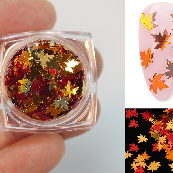 1 case Golden Maple Leaf Nail Art Glitter Chips/ Metallic Canadian Maple Leaves Fall Autumn Symbol Sequins/ Crafts, Resin, Nail Supply