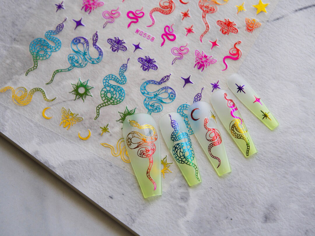 Snake Nail Stickers/ Metallic Rainbow Gilding Totem Moon Star Etsy
