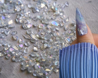 10g Broken Glass Irregular Pebbles for nail art/ Iridescent Clear Rocks/ Stone Resin krafts Deco Embellishment Chips/ Vintage nail design