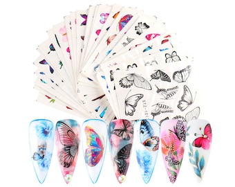 5pcs Butterfly Nail Tattoos/ Blue Morpho Monarch Water transfer nail sticker/ Fairy Tale Theme nail sticker Tattoos/ Nail decal supply